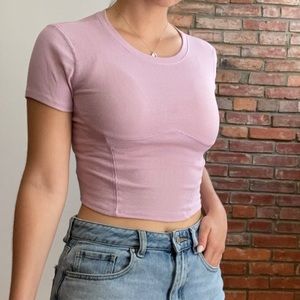 NWOT Destined Pink Corset-Stitch short sleeve (M)